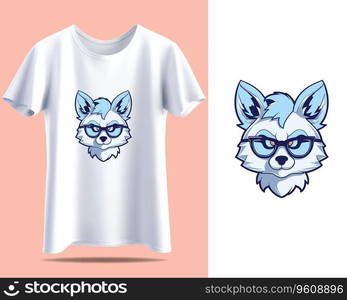 White T-Shirt with Blue Cartoon Fox Design