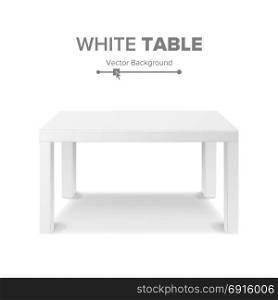 White Table Vector. 3D Stand Template For Object Presentation. Realistic Vector Illustration.. White Empty Square Table. Isolated Furniture, Platform Realistic