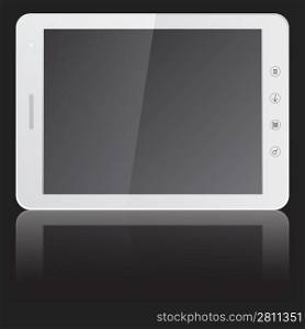 white tablet PC computer with blank screen horizontally isolated on black background. Vector illustration.
