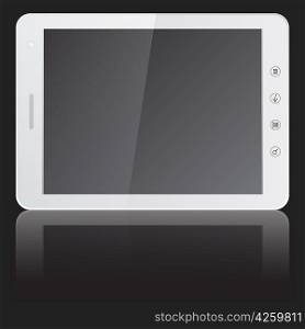 white tablet PC computer with blank screen horizontally isolated on black background. Vector illustration.