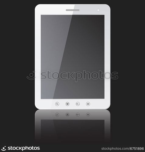 white tablet PC computer with blank screen isolated on black background. Vector illustration.