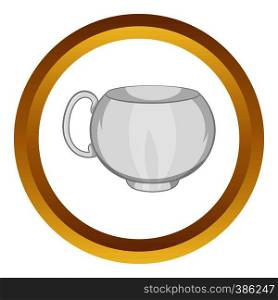 White tea cup vector icon in golden circle, cartoon style isolated on white background. White tea cup vector icon