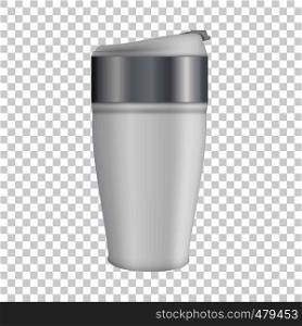 White thermos mug mockup. Realistic illustration of white thermos mug vector mockup for web. White thermos mug mockup, realistic style