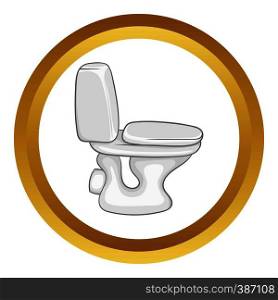 White toilet bowl vector icon in golden circle, cartoon style isolated on white background. White toilet bowl vector icon