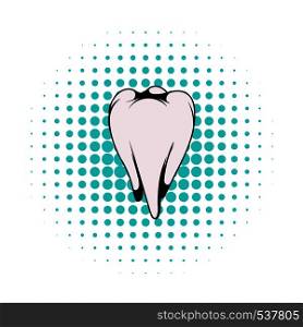 White tooth icon in comics style on a white background. White tooth icon, comics style