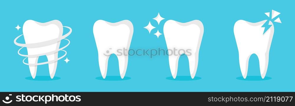 White tooth icon set. Dental hygiene teeth concept. Vector illustration.