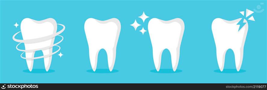 White tooth icon set. Dental hygiene teeth concept. Vector illustration.