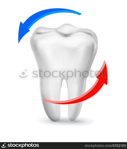 White tooth surrounded by beams. Taking care of teeth concept. Vector.