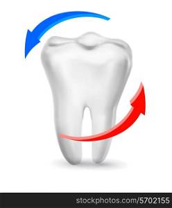 White tooth surrounded by beams. Taking care of teeth concept. Vector.