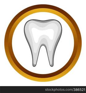 White tooth vector icon in golden circle, cartoon style isolated on white background. White tooth vector icon