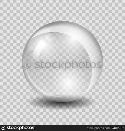 White transparent glass sphere glass or ball, shiny bubble glossy, vector illustration. White transparent vector glass sphere