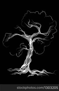 white tree isolated on a black background