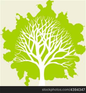 White tree. White tree on a green background. A vector illustration
