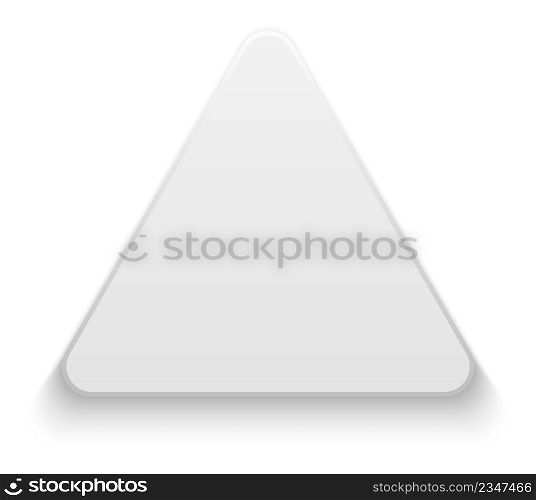 White triangle shape. Realistic blank button template isolated on white background. White triangle shape. Realistic blank button template