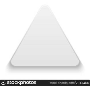 White triangle shape. Realistic blank button template isolated on white background. White triangle shape. Realistic blank button template