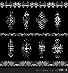 White tribal elements and ethnic patterns on black background. Vector illustration. Tribal elements and ethnic patterns