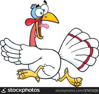 White Turkey Escape Cartoon Mascot Character
