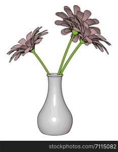 White vase with flowers, illustration, vector on white background.