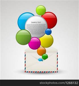 White vector envelope full of colorful bubbles