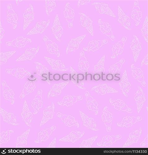 White vector ice cream on the pink background seamless pattern