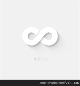 White vector infinity icon depicting the state of being limitless or unbounded by space  time or quantity