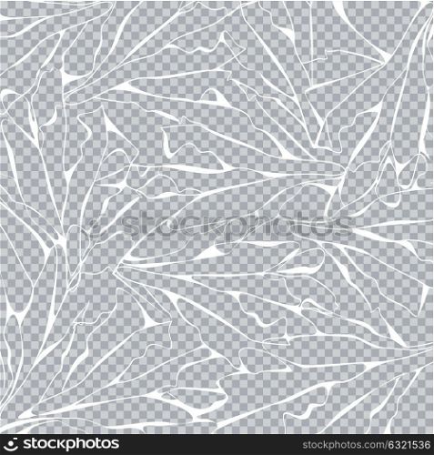 White web pattern on transparent. Can be used as cracked surface of the ice, weaving of yarns, cobweb background, frosty pattern on the window. Vector illustration.