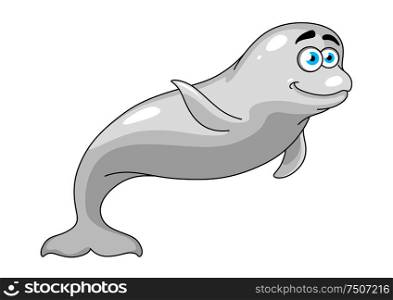 White whale cartoon character with waving a flipper, for underwater wildlife or mascot design . Cartoon white whale waving a flipper