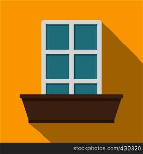White window and flower box icon. Flat illustration of white window and flower box vector icon for web. White window and flower box icon, flat style