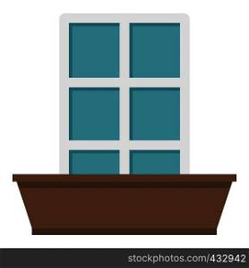 White window and flower box icon flat isolated on white background vector illustration. White window and flower box icon isolated