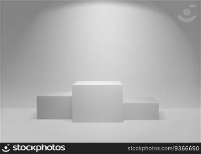 White winners podium 3D render, Square realistic pedestal