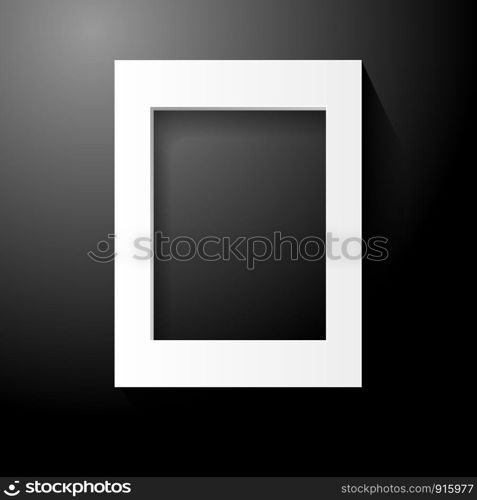 White wooden photo frame on black background. Home decoration and interior concept. Vector illustration