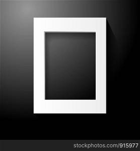 White wooden photo frame on black background. Home decoration and interior concept. Vector illustration
