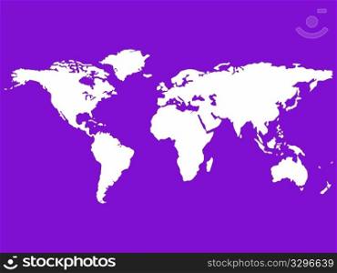 white world map isolated on purple, abstract art illustration