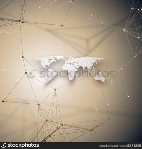 White world map with chemistry pattern, connecting lines and dots. Molecule structure. Scientific medical DNA research. Science or technology concept. Geometric design abstract background.. White world map with chemistry pattern, connecting lines and dots. Molecule structure. Scientific medical DNA research. Science or technology concept. Geometric design abstract background