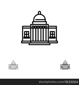 Whitehouse, America, White, House, Architecture, Building, Place Bold and thin black line icon set