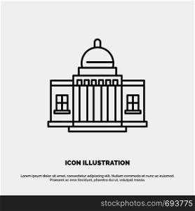 Whitehouse, America, White, House, Architecture, Building, Place Line Icon Vector