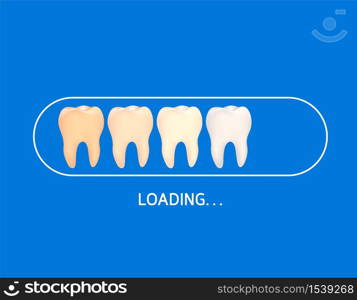 Whitening teeth loading icon. Dental care concept. Vector illustration isolated on blue blackground.