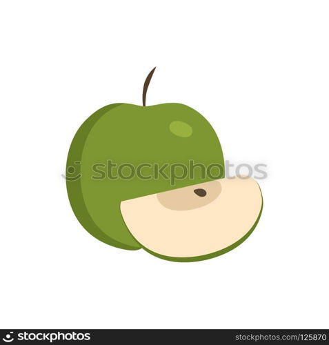 Whole and slice green apples icon in flat design.