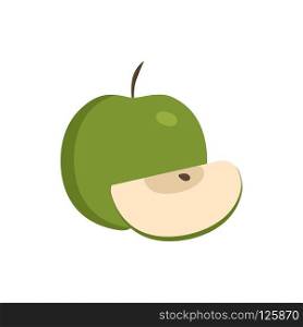 Whole and slice green apples icon in flat design.