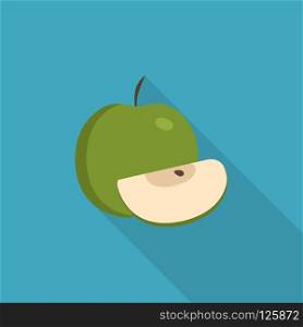 Whole and slice green apples icon in flat long shadow design.