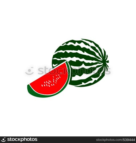 Whole and sliced watermelon icon in simple style isolated on white background. Watermelon icon, simple style