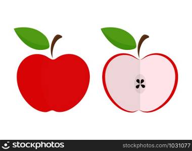 whole Apple and half an Apple. Coloured drawing of an Apple.