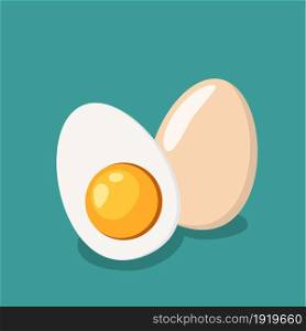 Whole egg and half of egg. Vector illustration in flat style. Whole egg and half of egg
