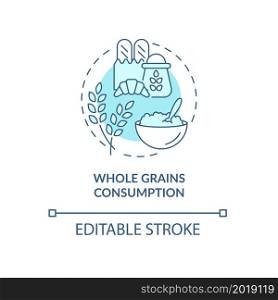Whole grains consumption blue concept icon. Pregnancy diet abstract idea thin line illustration. Essential carbohydrates. Reduce diabetes risk. Vector isolated outline color drawing. Editable stroke. Whole grains consumption blue concept icon