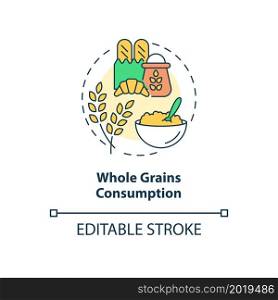 Whole grains consumption concept icon. Pregnancy diet abstract idea thin line illustration. Reducing diabetes risk. High in fiber foods intake. Vector isolated outline color drawing. Editable stroke. Whole grains consumption concept icon