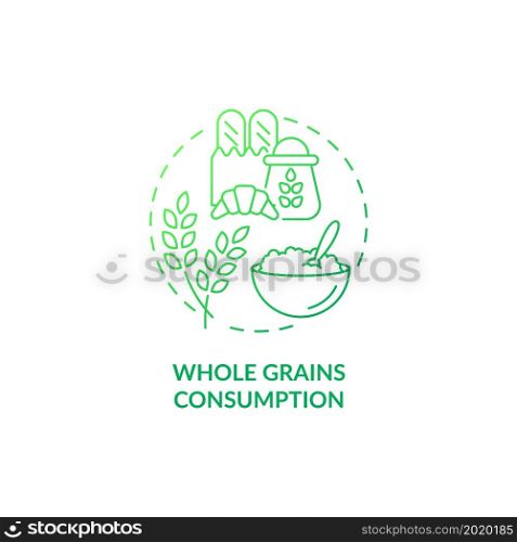Whole grains consumption green gradient concept icon. Pregnancy diet abstract idea thin line illustration. Essential carbohydrates. Main source of energy. Vector isolated outline color drawing. Whole grains consumption green gradient concept icon