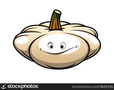 Whole healthy fresh pumpkin with a happy smile for use as halloween or thanksgiving holiday design, cartoon style