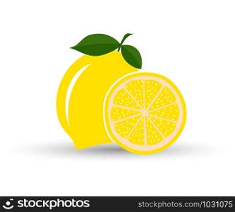 whole lemon and half a lemon. Color drawing of a lemon.