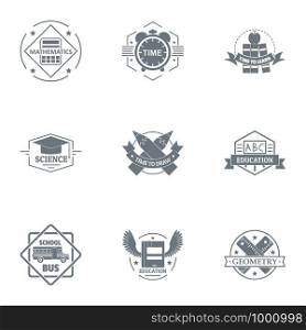 Whole school logo set. Simple set of 9 whole school vector logo for web isolated on white background. Whole school logo set, simple style