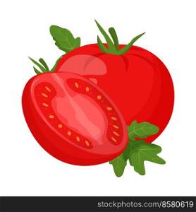 Whole tomato isolated on white background. Flat vector illustration.. Whole tomato isolated on white background. Flat vector illustration